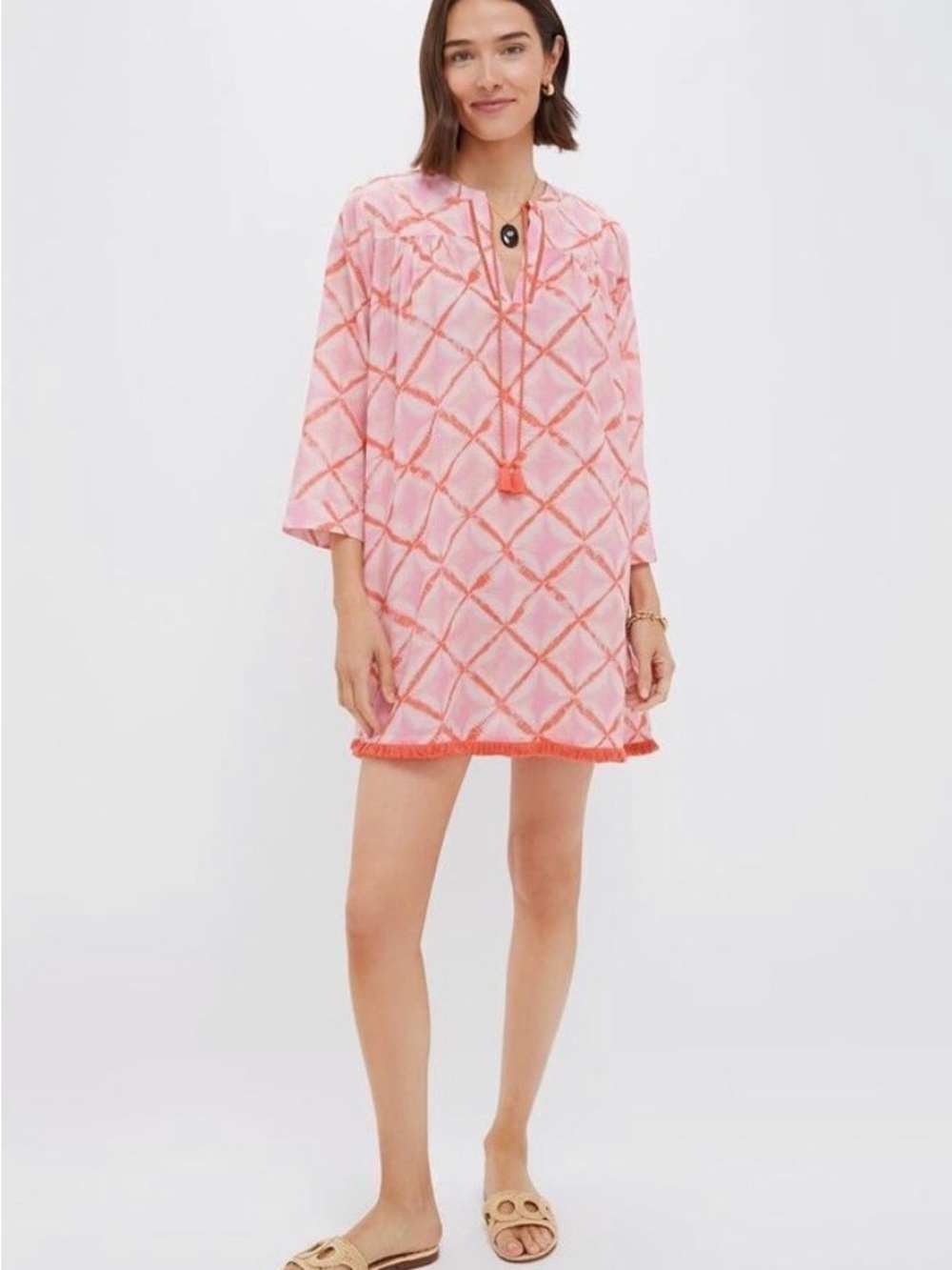 Tuckernuck Pink and Coral Geometric Swim Coverup Tunic - Picture 2 of 7